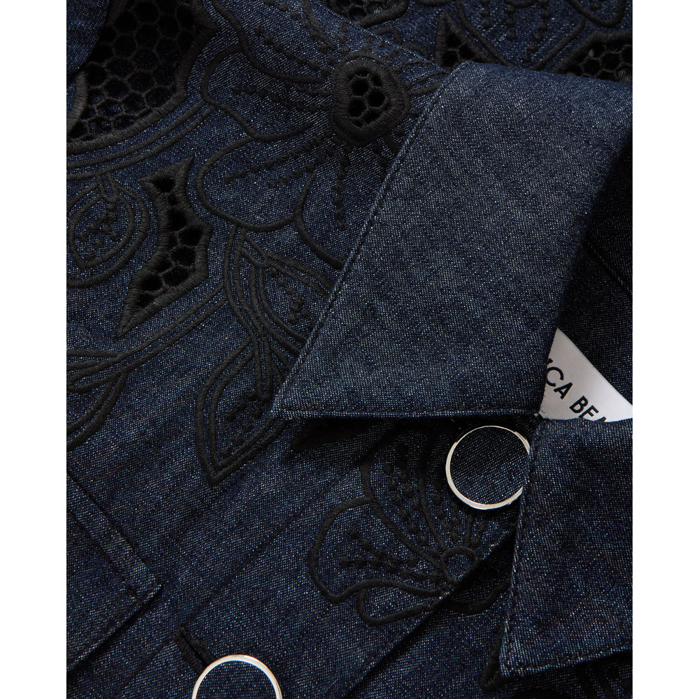 Veronica Beard Kiki Eyelet Jacket Navy Chambray Cinched Field Jacket - Picture 3 of 12